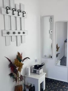 阿达玛斯suite diminutif的白色的客房配有一张桌子和两面镜子