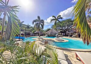 南圣胡安冲浪牧场度假酒店 的棕榈树游泳池及度假村