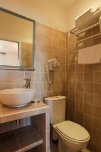 阿尔加约拉普拉日拱廊酒店的一间带卫生间、水槽和镜子的浴室