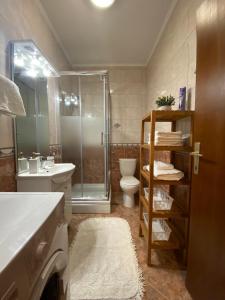 塞尔瑟Apartment 'Amano'的带淋浴、卫生间和盥洗盆的浴室