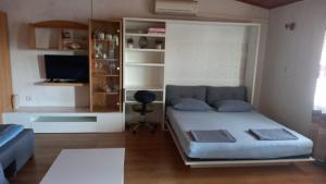 巴什卡沃达Apartmani Leko Mirjana的一间小卧室,配有一张床和一张书桌