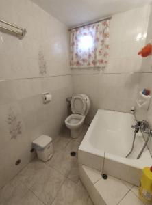 特里凯里Trikeri traditional cozy house的浴室配有卫生间、浴缸和水槽。