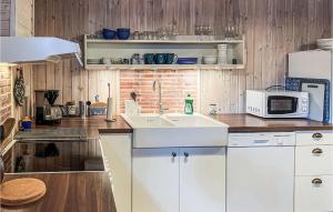 龙讷比Stunning Home In Ronneby With Kitchen的厨房配有水槽和微波炉