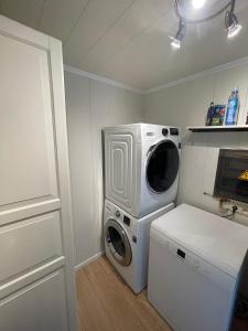 Hechtel-EkselCosy-Cottage的洗衣房配有洗衣机和微波炉