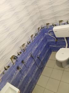 特里凡得琅Somatheertham Ayurvedic Resort的一间带卫生间的浴室和一些淋浴喷头
