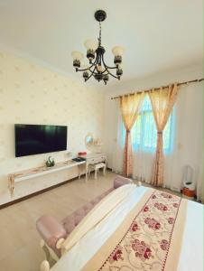 Pinghe吉哈克庄园民宿 的一间大卧室,配有一张大床和一台电视