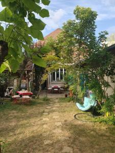 第戎Le Clos du Moulin Dijon, avec son jardin calme et romantique, la campagne à la ville的一个带软管的房子的院子