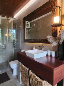 哈普特莱Wild Cassia的一间带水槽、卫生间和镜子的浴室