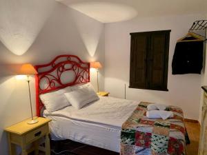 Canillas de AceitunoTownhouse in Canillas de Aceituno的一间卧室配有一张红色床头板的床