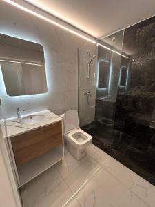 斯特鲁加Comfort Hotel的浴室配有卫生间、盥洗盆和淋浴。