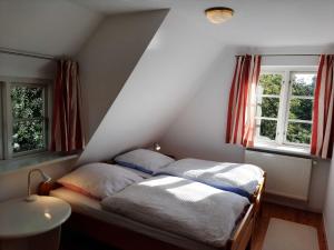 AlkersumFriesentraum的一间卧室设有两张床和两个窗户。