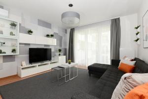 布达佩斯Urban Haven Apartments的带沙发和电视的客厅