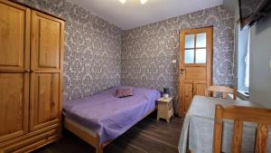 查普伊Pańska Izba的一间小卧室,配有紫色的床和窗户