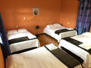 危地马拉Ciudad Vieja Bed & Breakfast Hotel的一间房间,有三张床