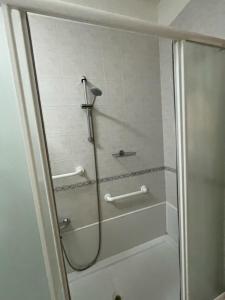 蒙德拉戈内Casa San Francesco的带淋浴的浴室,带玻璃门