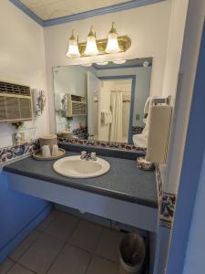 本宁顿本宁顿汽车旅馆的一间带水槽和镜子的浴室