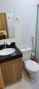 巴雷里尼亚斯Confort Lencois Preguicas的浴室配有白色卫生间和盥洗盆。