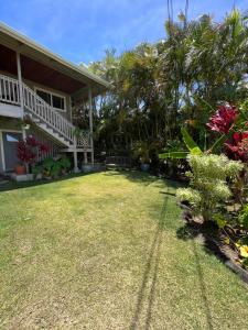 HonokaaPrivate Ohana on the lush Hamakua coast with AC的前面有院子的房子