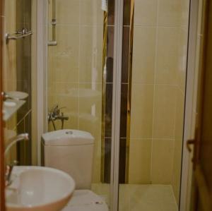 Meriç butik otel的带淋浴、卫生间和盥洗盆的浴室