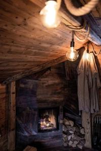 RamsauTroadkasten - Nationalpark Kalkalpen的小木屋内带壁炉的客厅