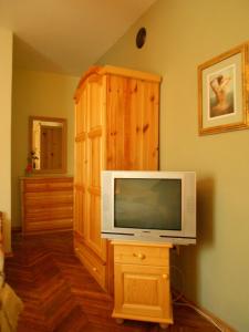 瓦尔纳德尔马尔旅舍的一间带电视和木柜的客厅