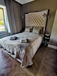 哈日科维贝尔维尤酒店的一间卧室配有一张大床和大床头板