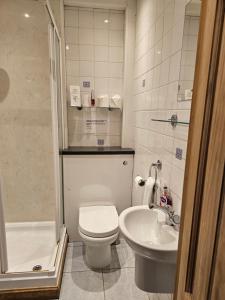 爱丁堡史密斯旅馆的浴室配有卫生间、盥洗盆和淋浴。
