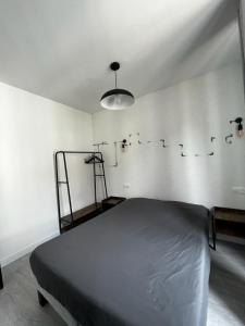 拉尼APP202 Proche Disneyland Lagny sur Marne的一间卧室设有一张床和白色的墙壁