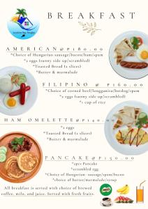 邦劳SUNSHINE STAY PANGLAO的大使馆早餐菜单的一页