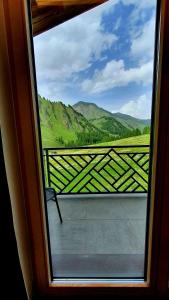 萨姆瑙恩Engadin Lodge PREMIUM & PRIVATE的山景窗户。