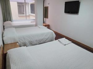 杜伊塔马HOTEL SUAREL CENTER的酒店客房设有两张床和电视。