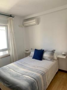 巴利亚多利德Nice Home+Wifi+AC+Netflix的一间卧室配有一张带蓝色枕头的床