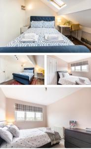 哈罗盖特Stonefall Home Stay的一张床位的卧室和一张床位的房间的两张照片