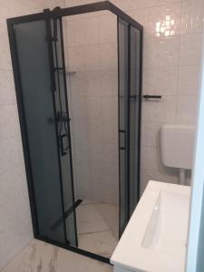 诺瓦利娅Studio Apartment Bosko的带卫生间的浴室内的玻璃淋浴间