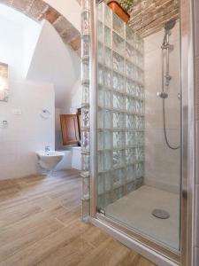 拉奎拉141 VIA ROMA的带淋浴的浴室和玻璃墙