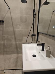 维斯Luxury Seafront Suite Fabri的浴室配有白色水槽和淋浴。