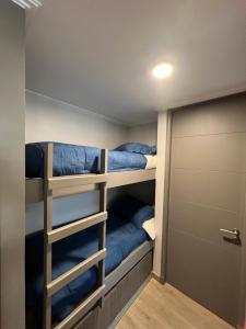 普孔Departamento en pucon的一间小房间,配有双层床和门