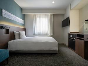 松山Hotel Vista Matsuyama的酒店客房,配有床和电视