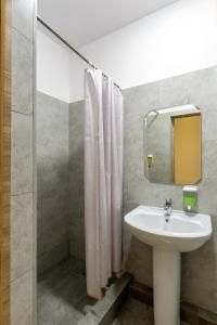 比什凯克Bodo Hostel的一间带水槽和镜子的浴室