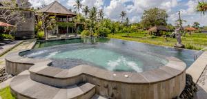乌布Anumana Village Ubud的一座带房子的庭院内的游泳池