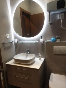 帕利克Guest House Vila Lujza的一间带水槽和镜子的浴室