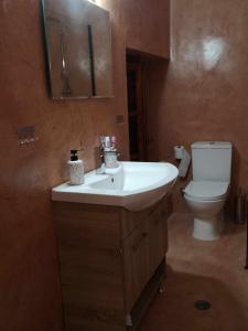阿尔加拉斯蒂Zeta's house Argalasti的浴室配有白色水槽和卫生间。