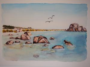 格罗韦HOTEL BOUTIQUE VILAVELLA的水中岩石海滩的画