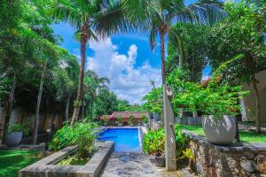 韦利格默Terrace Garden Ayurveda Resort的棕榈树庭院内的游泳池