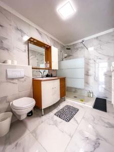 DéolsLe Convivial • Stationnement Facile • Paisible的浴室配有卫生间、盥洗盆和淋浴。