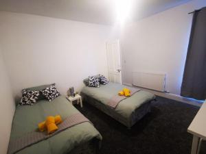 德比Twin Room - Sutherland Place的一间卧室设有两张床,里面饲养着动物。