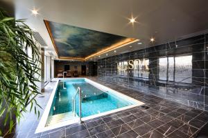 伦敦德里The Ebrington Hotel的天花板上画着画的房屋内的游泳池