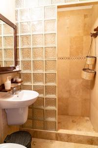 圣格奥尔基5.Evszak的浴室配有水槽和带玻璃门的淋浴