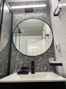 海法Haneemanim Apartments的一间带镜子和水槽的浴室