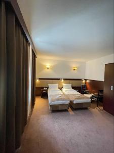 汉堡汉堡市中心城市客栈酒店的一间卧室设有两张床和大窗户